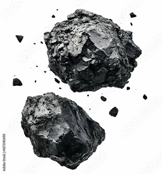 Obraz Cleaned charcoal pieces isolated white background. Sample for designers
