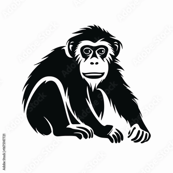 Obraz Artistic primate illustration featuring a chimpanzee, presented as a graphic silhouette