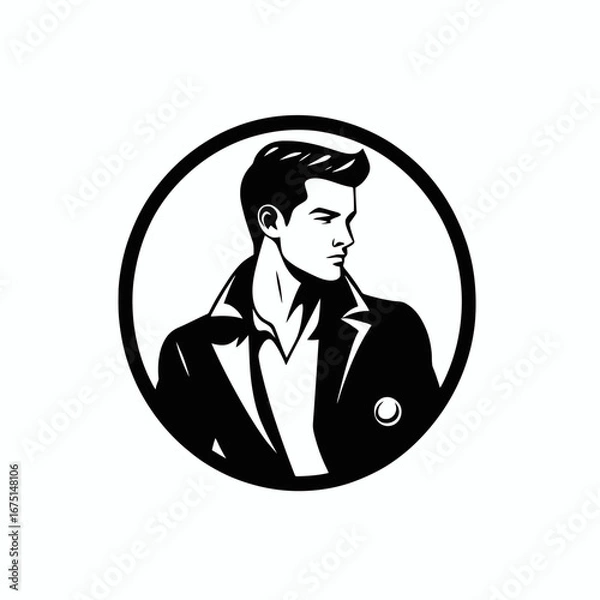 Obraz Sharp dressed stylish man in a circle vector graphic silhouette