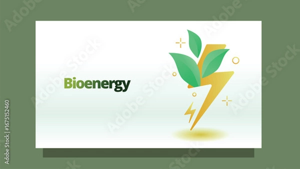 Fototapeta bio energy concept. lighting energy icon with abstract green leafs. go green movement web or presentation template vector illustration