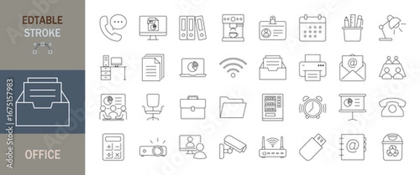 Fototapeta Office icon set. Editable line icons. Vector illustration.
