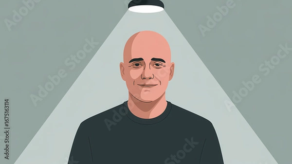 Fototapeta A man's nuanced expression showing happiness and sadness, conveying complex emotions in a flat art style.