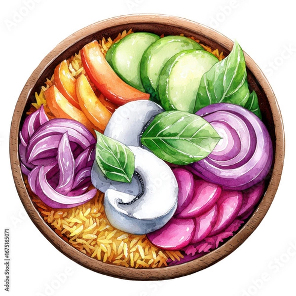 Fototapeta vibrant bowl of fresh vegetables and rice on transparent background