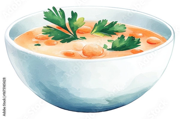 Fototapeta bowl of creamy soup with chickpeas and parsley garnish on transparent background