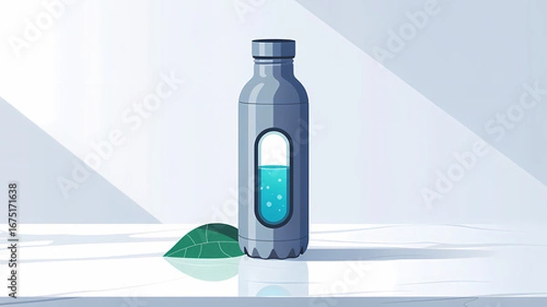 Fototapeta Sleek smart water bottle for hydration and wellness in a minimalist flat art style.