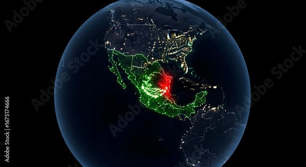 Obraz Mexico Highlighted on Earth at Night.