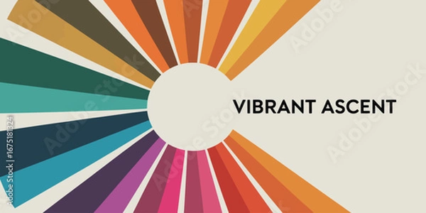 Fototapeta A colorful array of stripes radiating from a central circle on a light beige background design