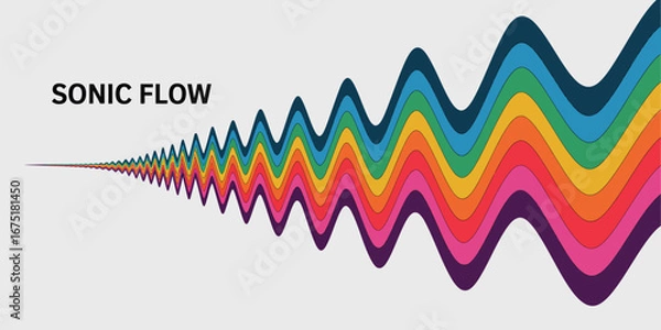 Fototapeta A colorful wave pattern with rainbow hues emanating from a point on a white background design art