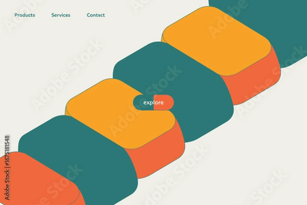 Fototapeta A website design featuring an explore button and a navigation bar with products services contact