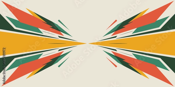 Fototapeta Abstract symmetrical design featuring orange green and yellow geometric shapes on a light background