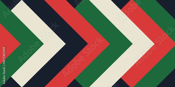 Fototapeta Abstract pattern with geometric arrow shapes in red, green, white, and dark blue color arrangement