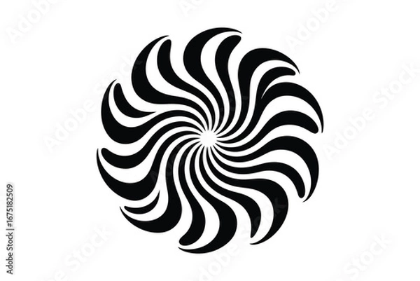 Fototapeta A striking black and white spiral pattern with swirling shapes on a plain white background art