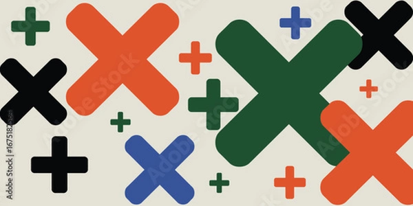 Fototapeta An abstract pattern featuring crosses and plus signs in various colors on a light background