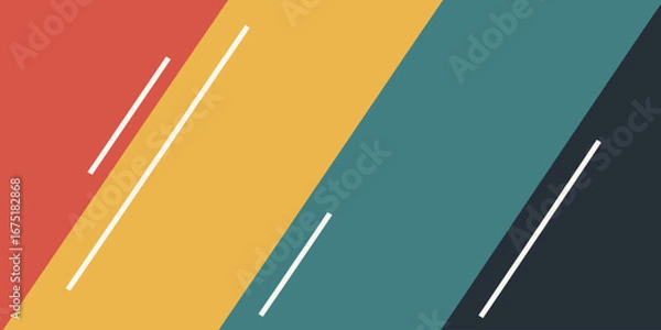 Fototapeta Diagonal color block pattern with red, yellow, teal, and navy with white lines overlaying it
