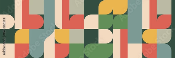Fototapeta Geometric arrangement featuring rounded shapes and rectangular blocks in muted pastel colors