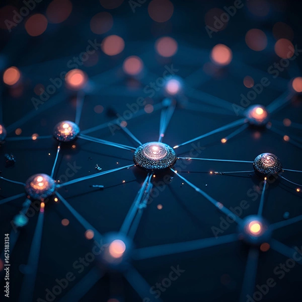 Obraz Interconnected glowing nodes network concept