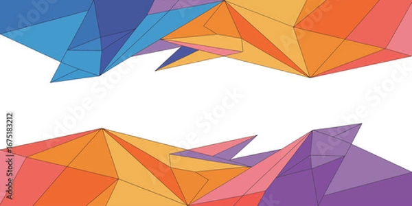 Fototapeta Abstract polygonal design featuring blue orange and purple shapes against a white background space