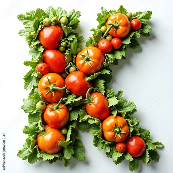 Fototapeta Letter K formed by green apples creative typography