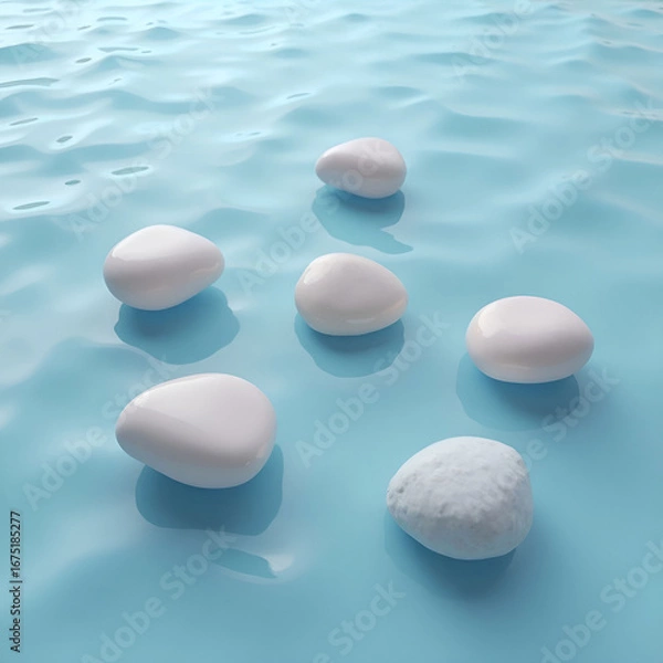 Obraz Pastel Colored Polished Stones Floating on Calm Blue Water