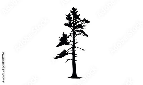 Fototapeta Black tree silhouettes collection. Single tree vectors. Tree in silhouette. Various tree vectors. Forest and nature concept. Collection of different tree symbols.