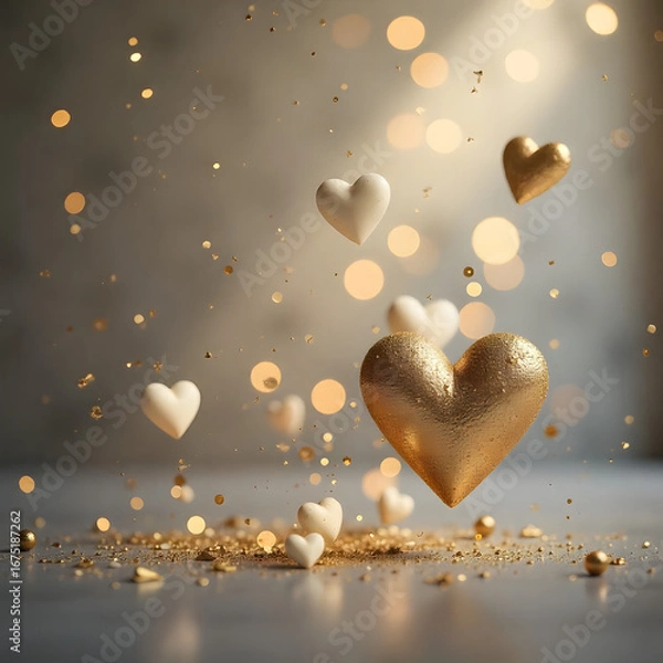 Obraz golden hearts on red background