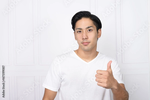 Obraz グッドサインのジェスチャーをする男性