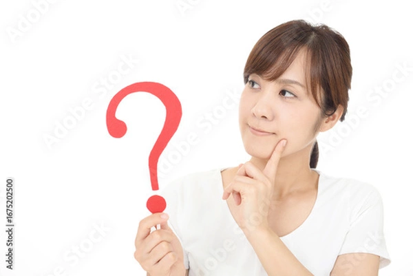 Obraz クエスチョンマークを持つ女性