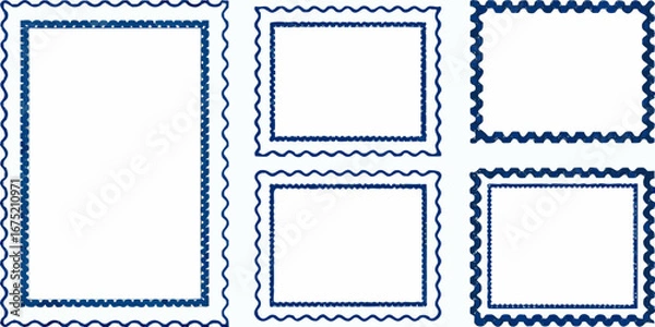 Obraz Collection of five blue decorative postage stamp borders on white background