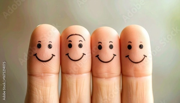 Obraz Finger Friends Smiling Faces Painted on Fingers