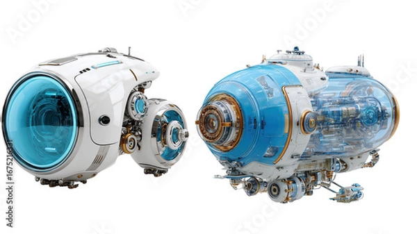 Fototapeta Futuristic Turbo Engine Design with Blue and Copper Elements on Transparent Background