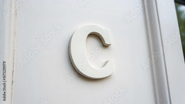 Fototapeta A metallic 3D five-letter alphabet symbol icon on a shiny silver door handle