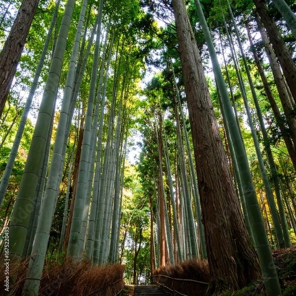 Fototapeta Bamboo Forest Path Upward View