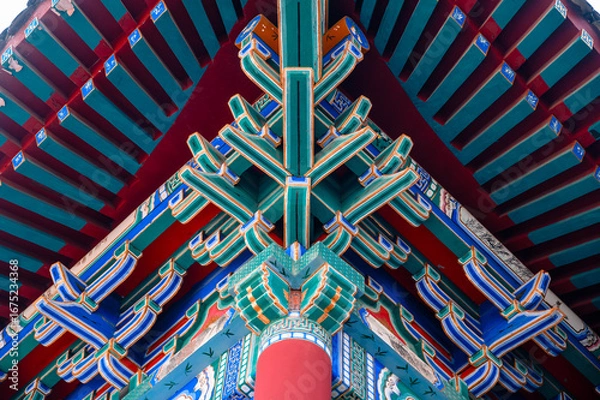 Obraz Exquisite painted decorations on the eaves of ancient Chinese buildings