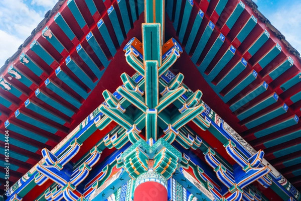 Obraz Exquisite painted decorations on the eaves of ancient Chinese buildings