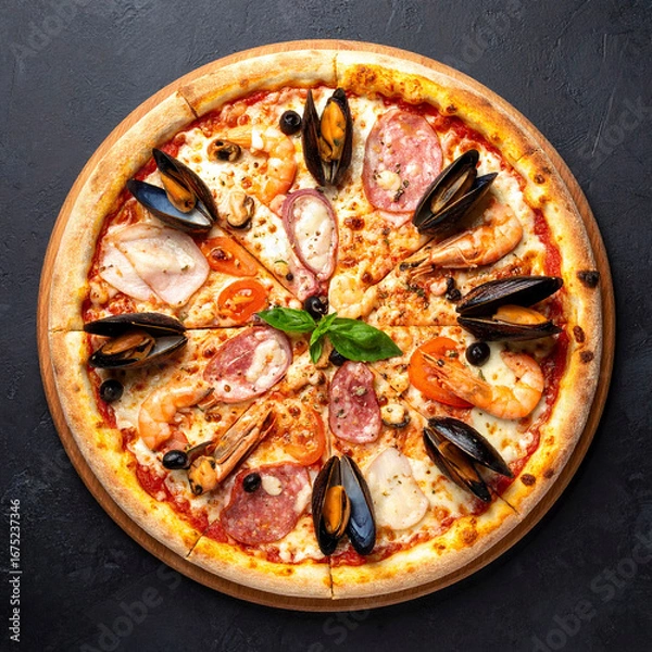 Fototapeta シーフードピザ　AI生成画像　
