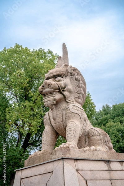 Obraz Stone statue of the unicorn in Luzhi Ancient Town, Jiangsu Province, China