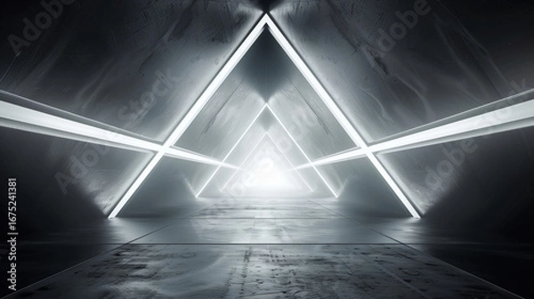 Fototapeta Glowing lines illuminate the geometric tunnel composed of glass cubes, creating a surreal and captivating atmosphere