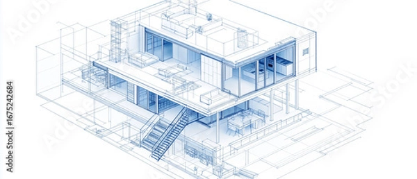 Obraz Isometric 3D architectural drawing of a multi-level house