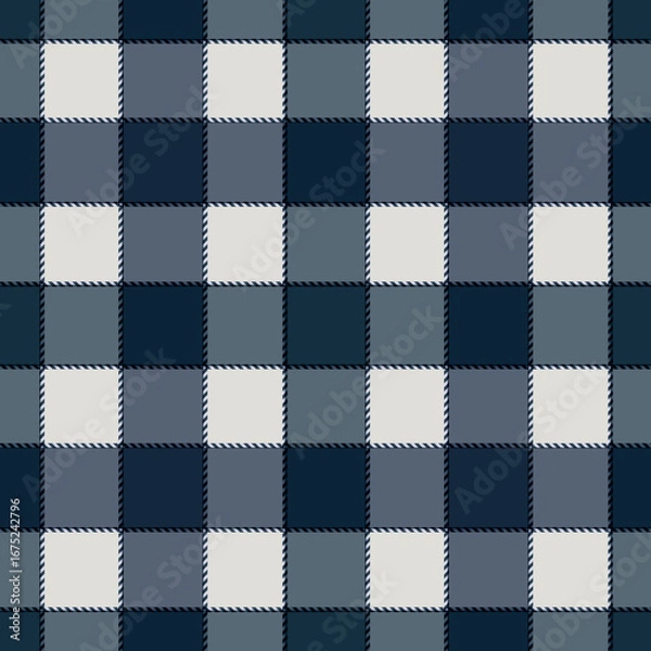 Fototapeta Seamless simple checkered pattern. Dark blue, gray, milk tartan plaid.