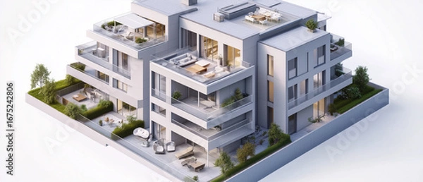 Obraz Isometric architectural model of a large modern apartment block