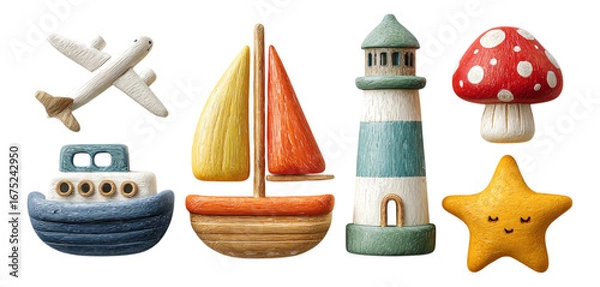 Obraz Colorful Wooden Toys on Transparent Background