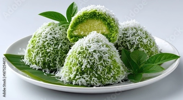 Obraz Green coconut treats, triangular shape,  coconut flakes