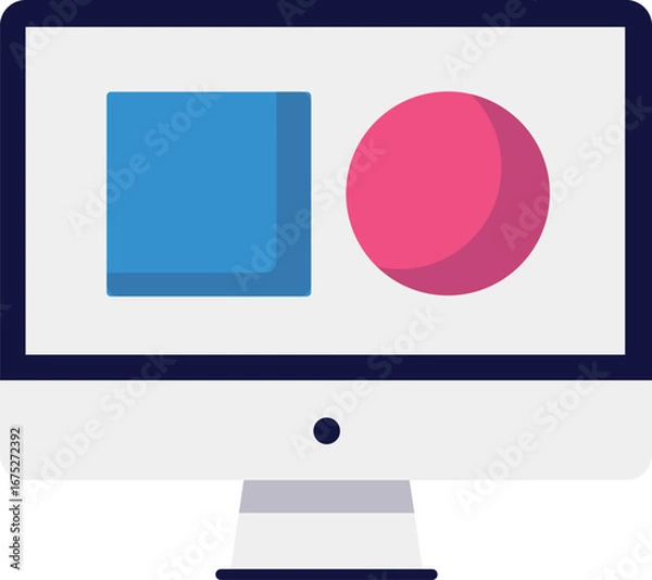 Fototapeta Modern Flat Design: Computer Screen Displaying Simple Geometric Shapes, Clean Minimalist Style, Professional and Corporate Mood