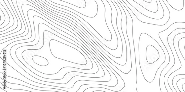 Fototapeta Modern abstract topography seamless contour pattern with curved lines, black and white mountain relief, geographic mapping texture, elevation terrain illustration.