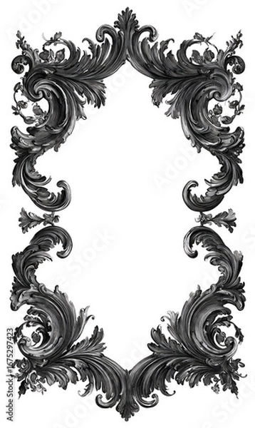 Fototapeta A black and white drawing of a frame with a floral design