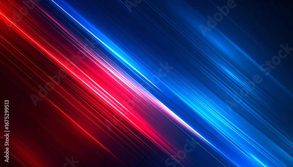 Fototapeta VS　赤と青の衝突 　ダイナミックな光の対比　斜めに分割　対決