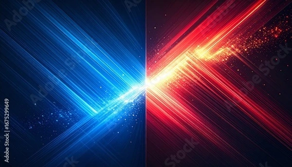 Fototapeta VS　赤と青の衝突 　ダイナミックな光の対比　対決