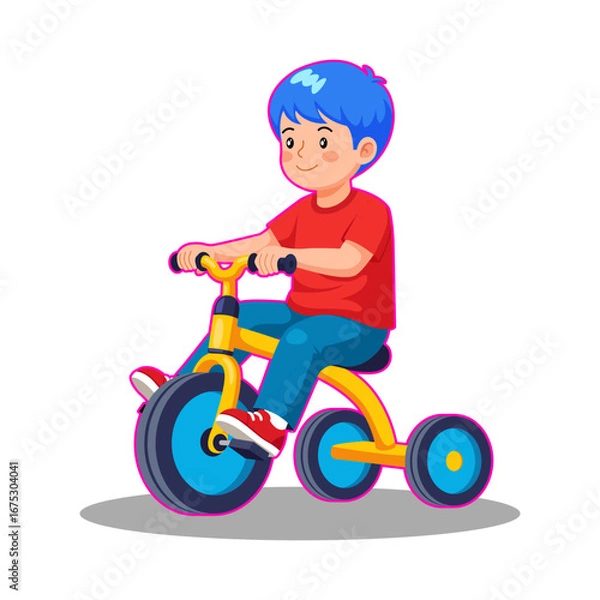 Obraz Happy Boy Riding a Tricycle