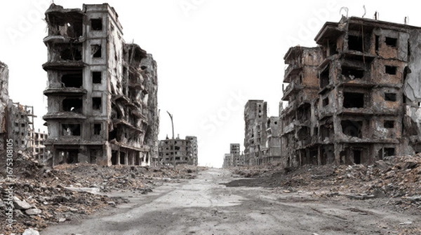 Obraz A desolate cityscape with a large, empty road in the middle