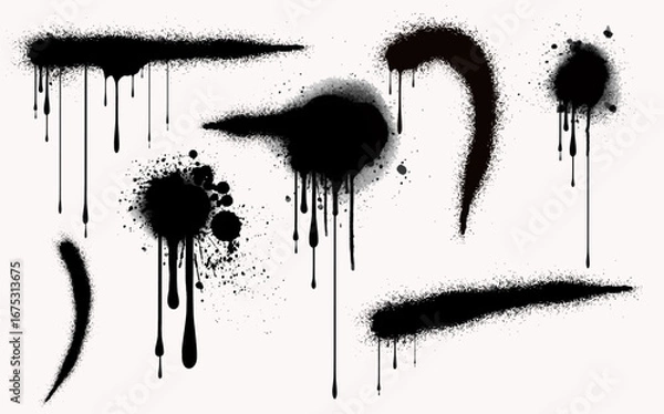 Fototapeta graffiti spray background. set dripping paint spray, graffiti spray background. vector spray paint shape with messy stains black